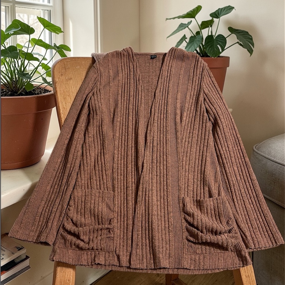 SHEIN Pink Ribbed Open-Front Cardigan